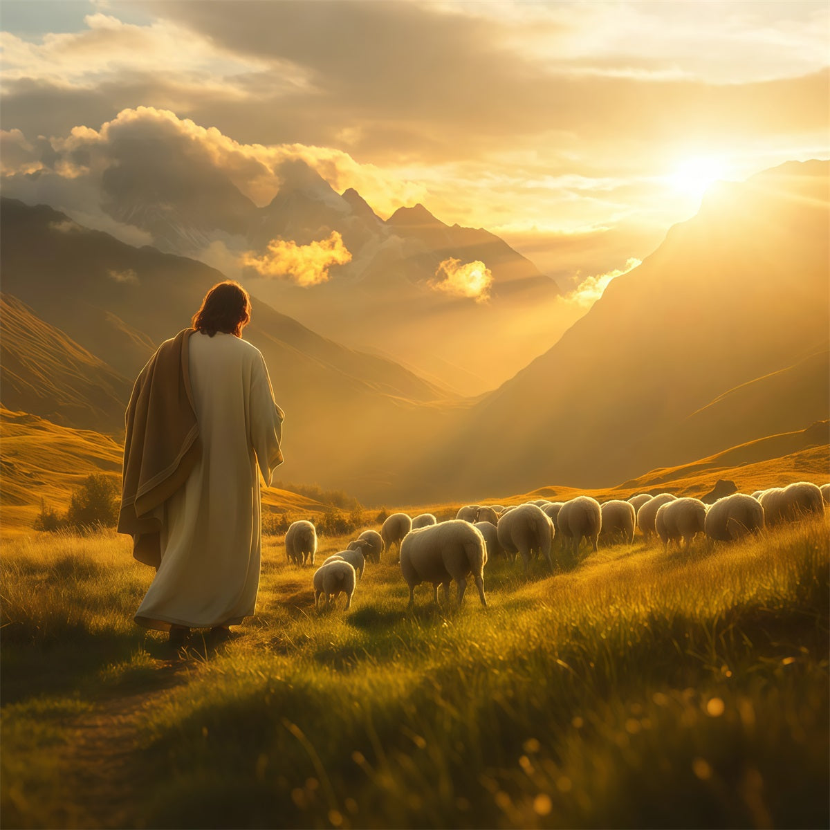 Religious Easter Backdrops Valley Glow He Is Risen Easter Photo Backdrop LXX61-145