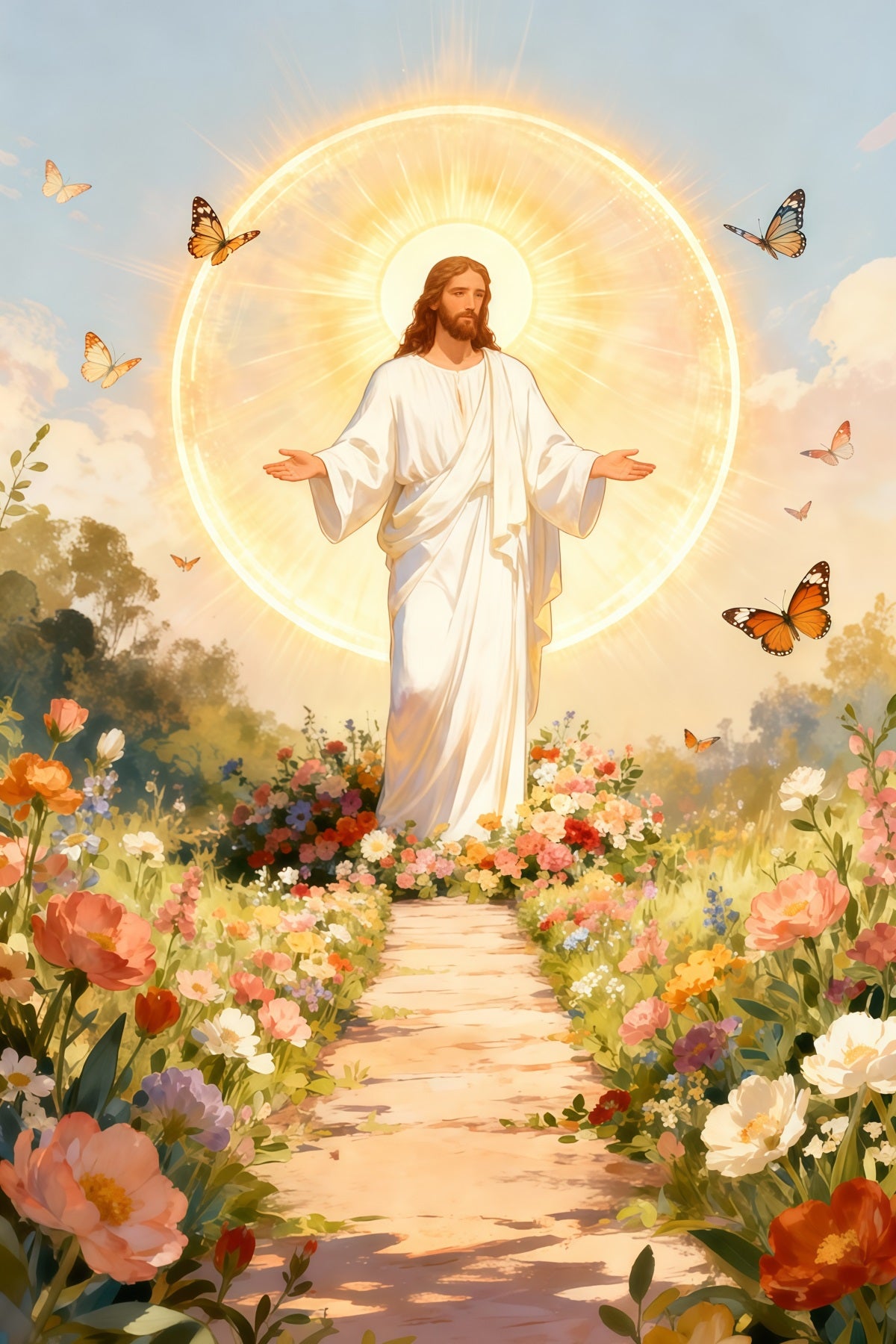 Christian Easter Backdrop He Is Risen Butterfly Bloom Easter Photo Backdrops LXX61-147