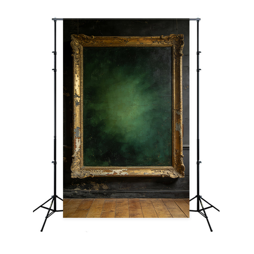 Portrait Studio Backdrop Antique Gilded Frame Wall Green Photo Backdrop LXX61-15