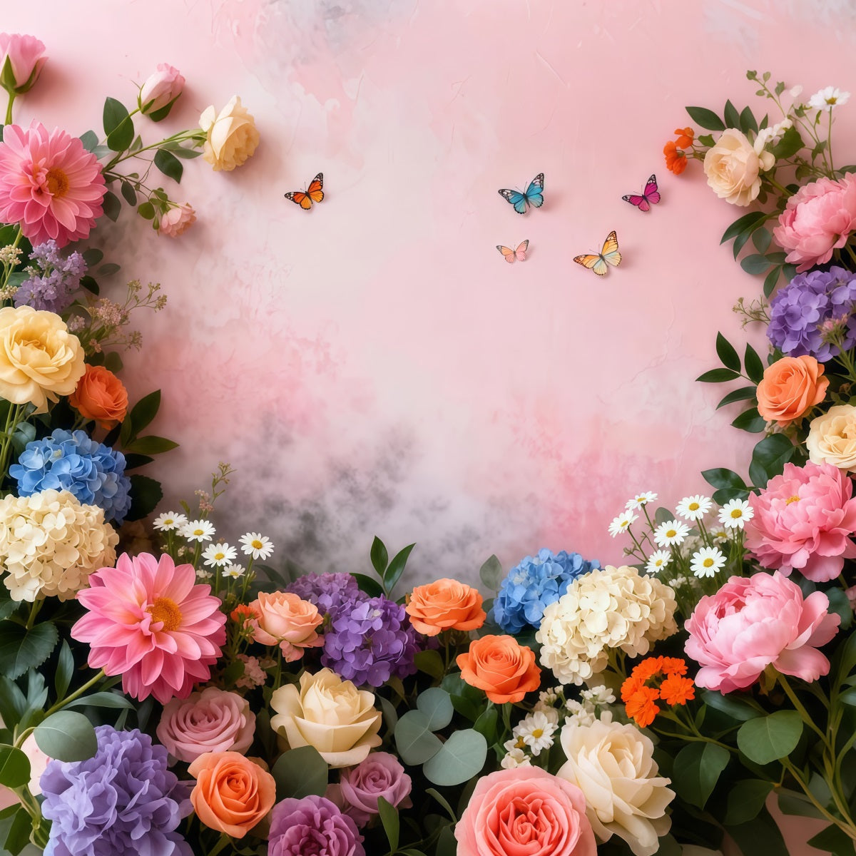 Butterfly Backdrop Pastel Bloom Butterfly Frame Spring Backdrop LXX61-151