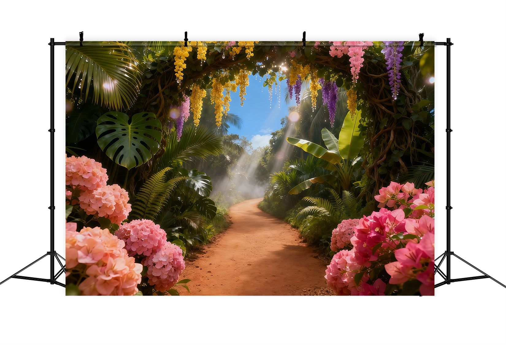 Garden Backdrop Sunlit Tropical Floral Path Spring Photo Backdrop LXX61-152