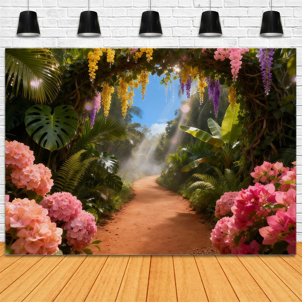 Garden Backdrop Sunlit Tropical Floral Path Spring Photo Backdrop LXX61-152