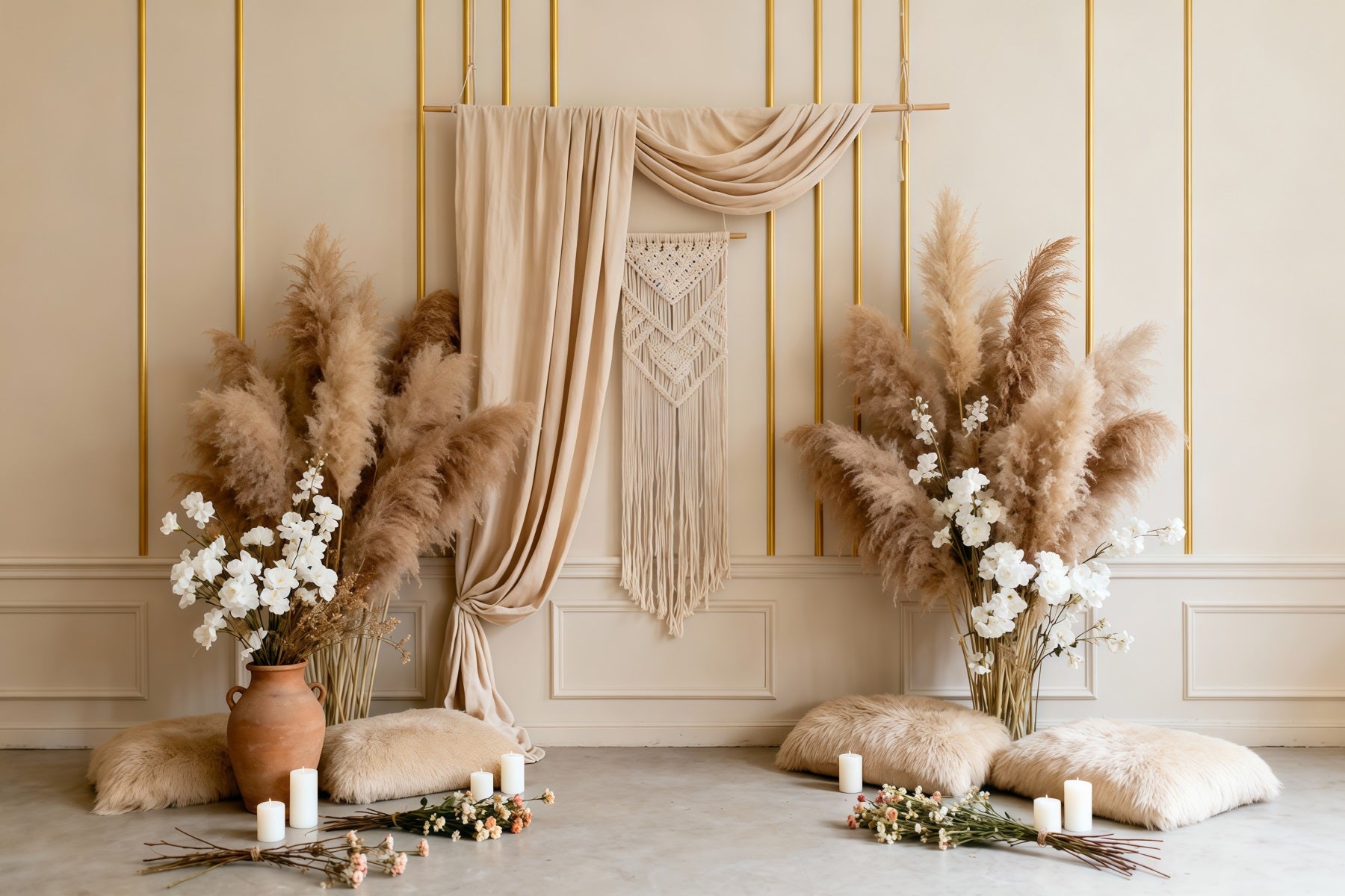 Pampas Grass Backdrop Boho Macrame White Flower Spring Backdrops For Photography LXX61-157