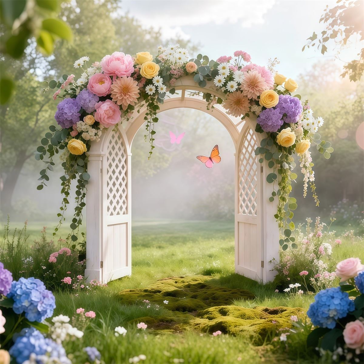 Butterfly Backdrops Pastel Floral Garden Gate Spring Backdrop Ideas LXX61-160