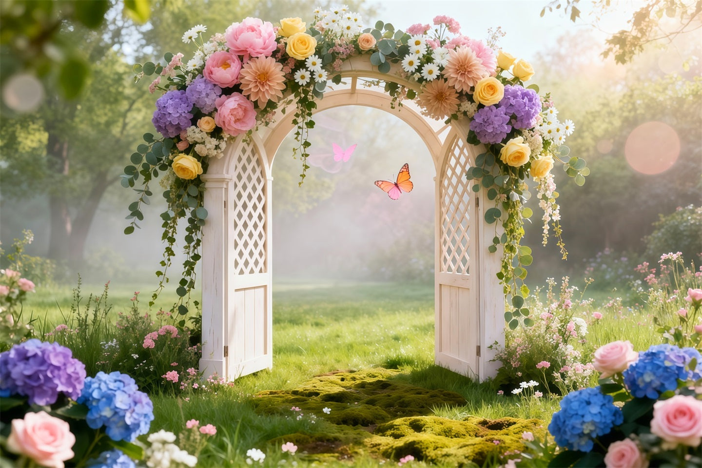 Butterfly Backdrops Pastel Floral Garden Gate Spring Backdrop Ideas LXX61-160