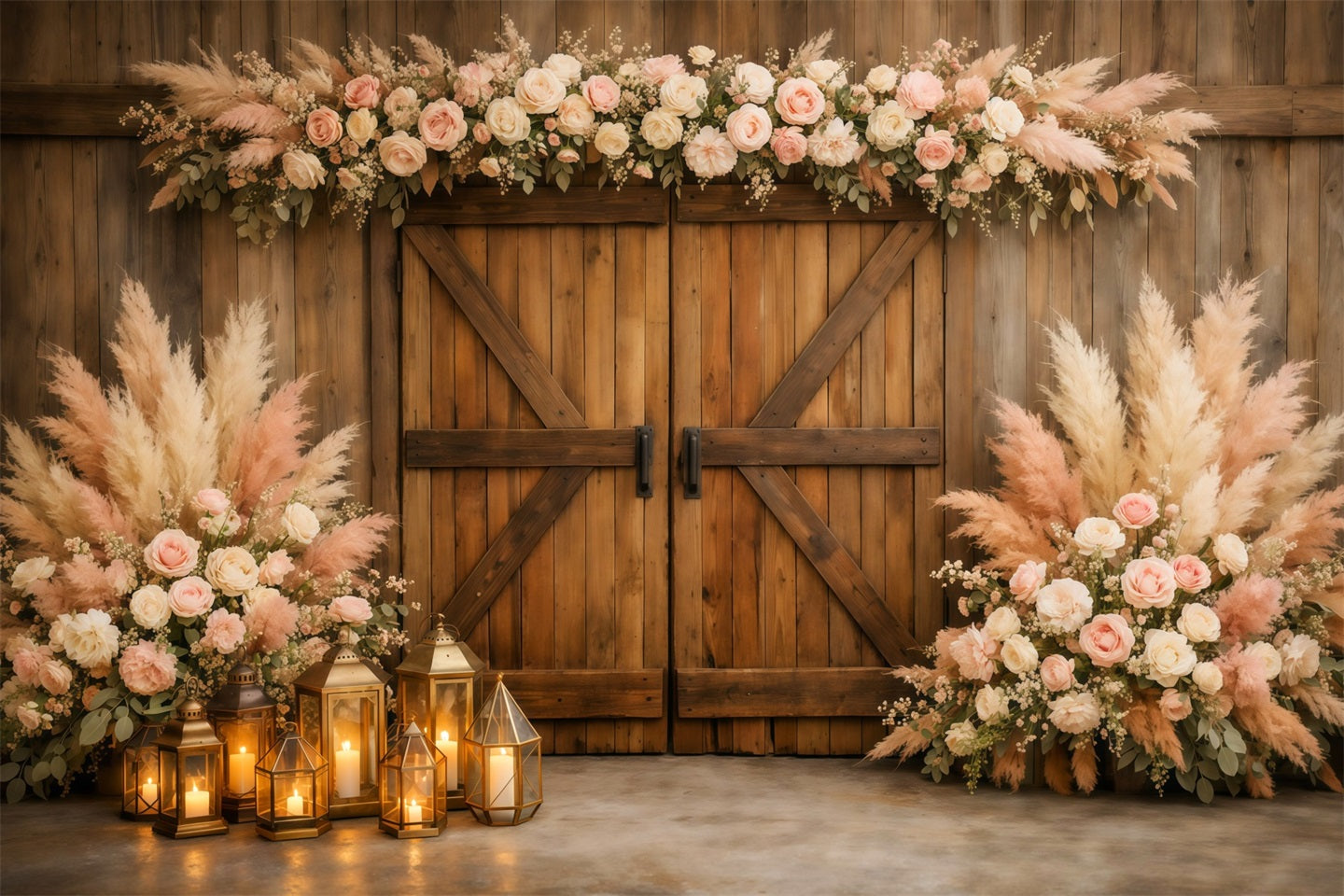 Pampas Backdrop Rustic Blush Pampas Barn Door Spring Backdrop Photography LXX61-162