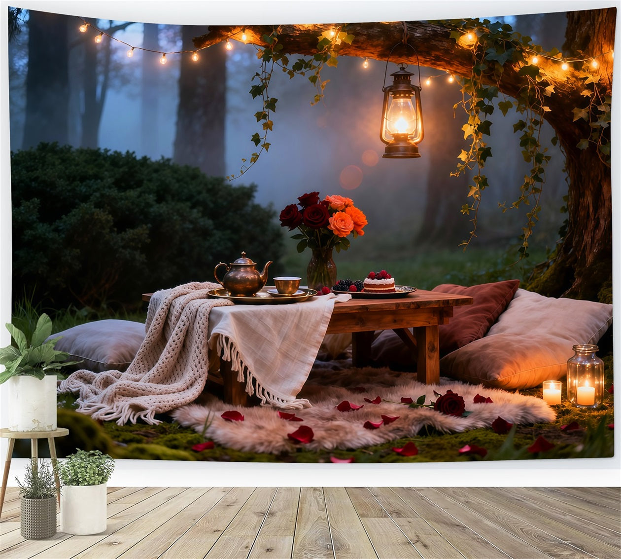 Picnic Backdrop Enchanted Forest Night Lantern Spring Photo Backdrop Ideas LXX61-166