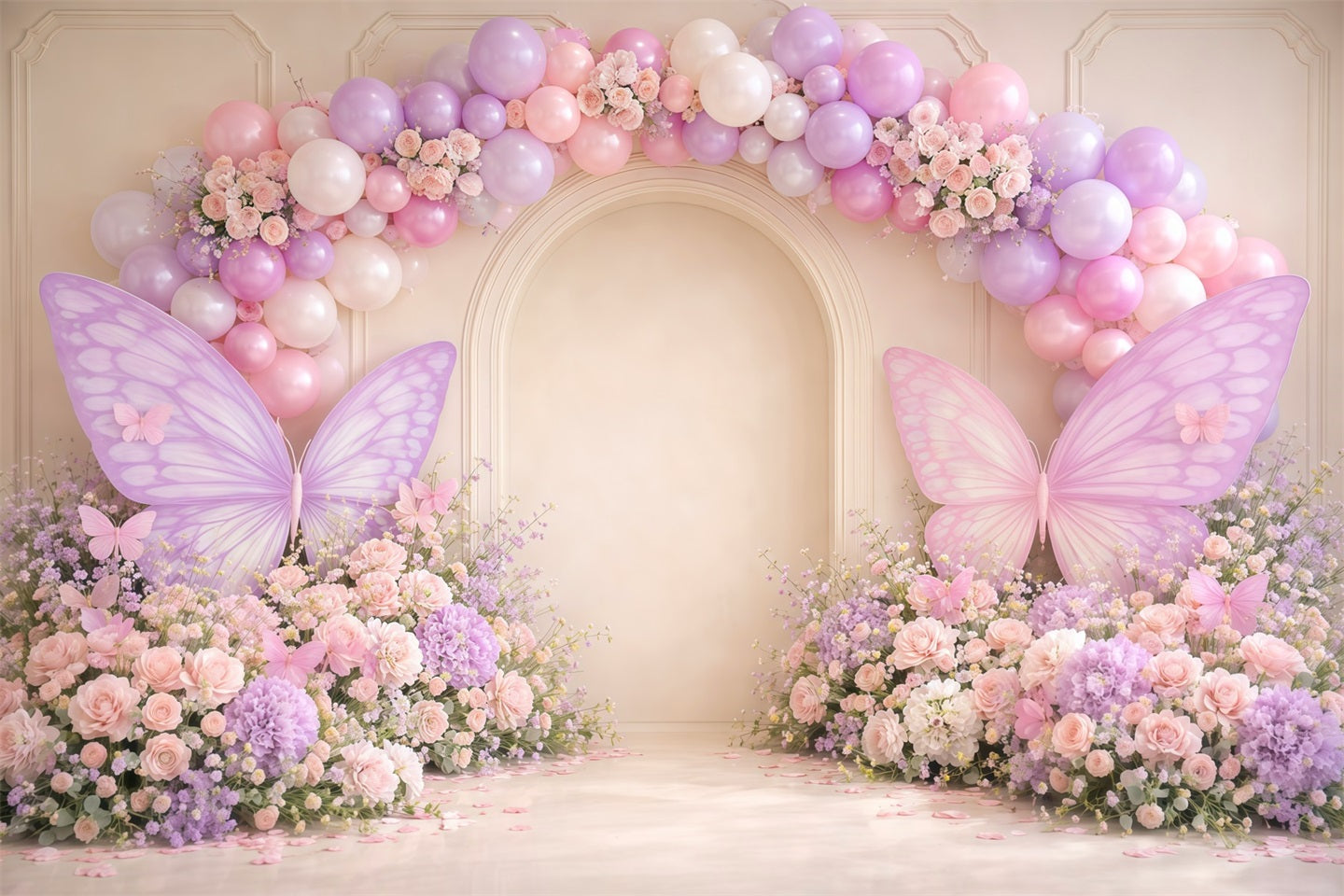 Monarch Butterfly Backdrop Pastel Balloon Arch Wall Flowers Springtime Backdrops LXX61-171