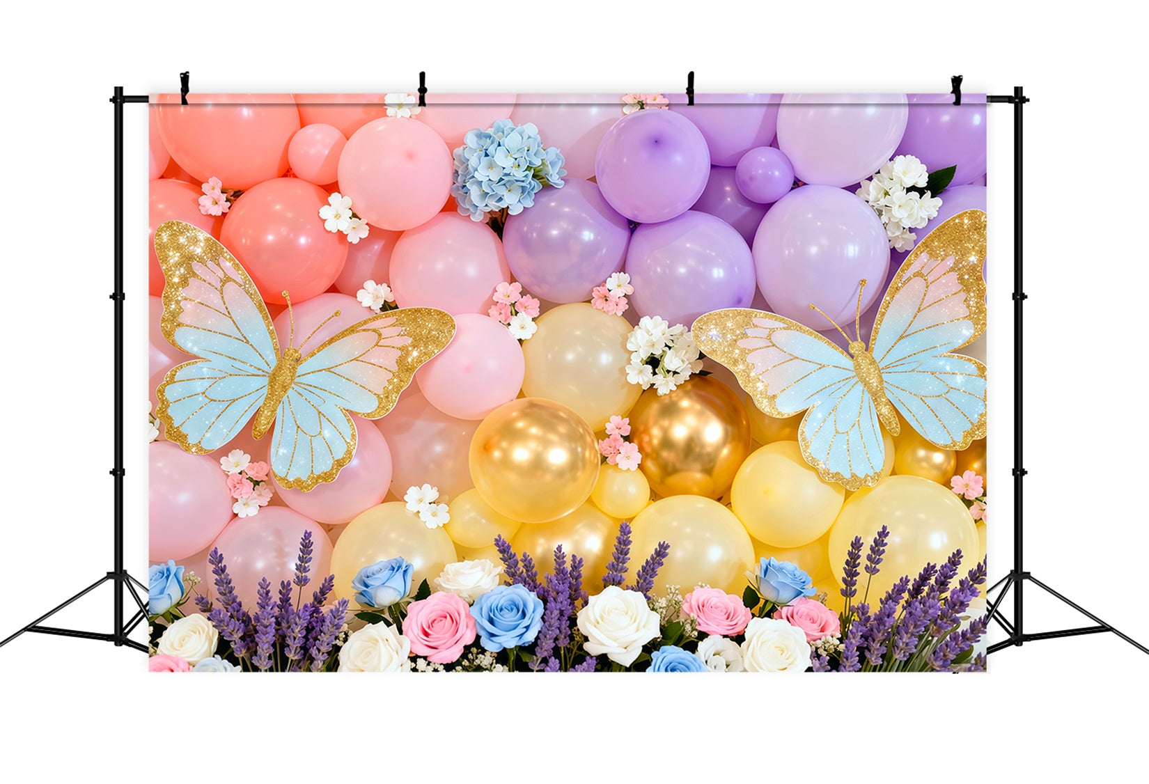 Butterfly Wing Backdrop Macaron Balloon Wall Floral Spring Theme Backdrop LXX61-172
