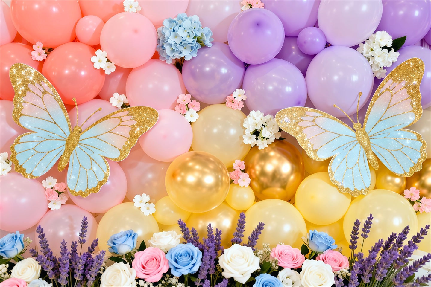 Butterfly Wing Backdrop Macaron Balloon Wall Floral Spring Theme Backdrop LXX61-172