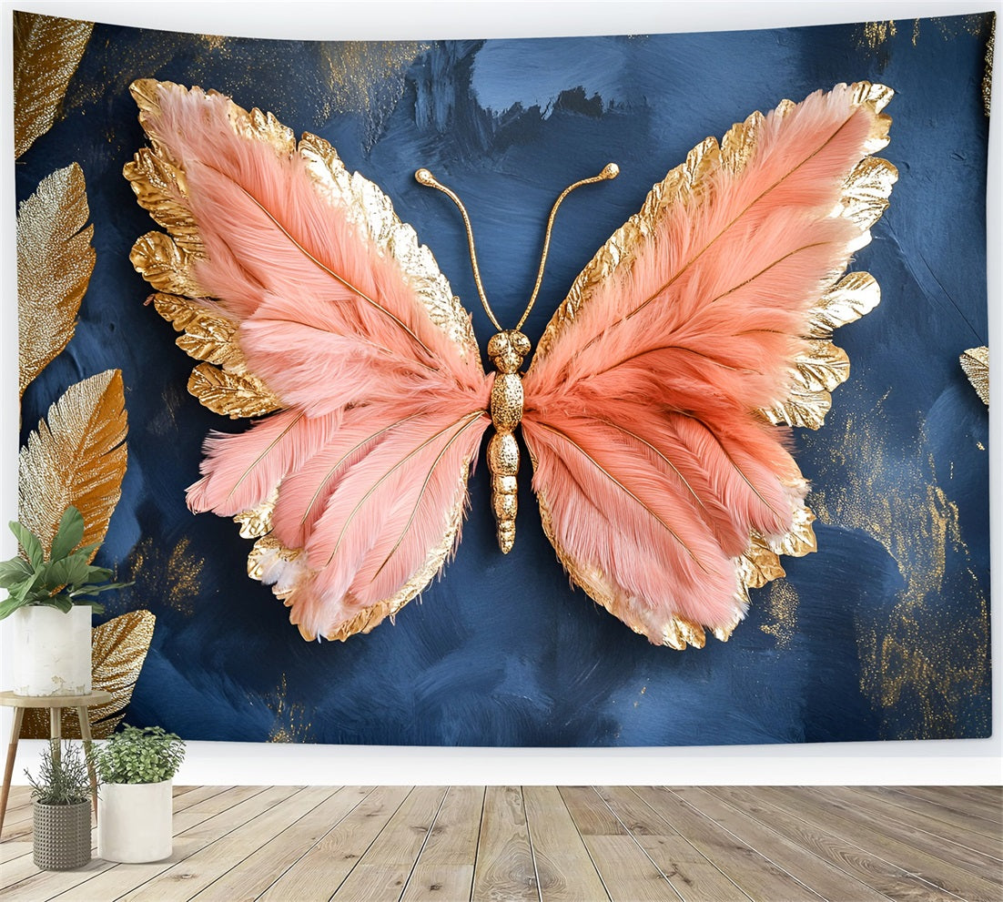 Butterfly Wings Backdrop Blush Feather Art Leaves Spring Picture Backdrop LXX61-173