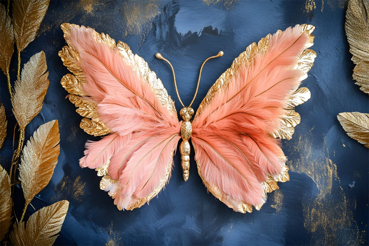 Butterfly Wings Backdrop Blush Feather Art Leaves Spring Picture Backdrop LXX61-173