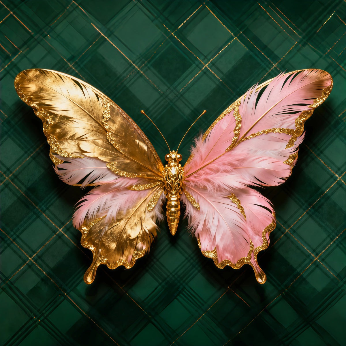 Butterfly Wings Backdrop Golden Pink Feather Emblem Spring Picture Backdrop LXX61-174