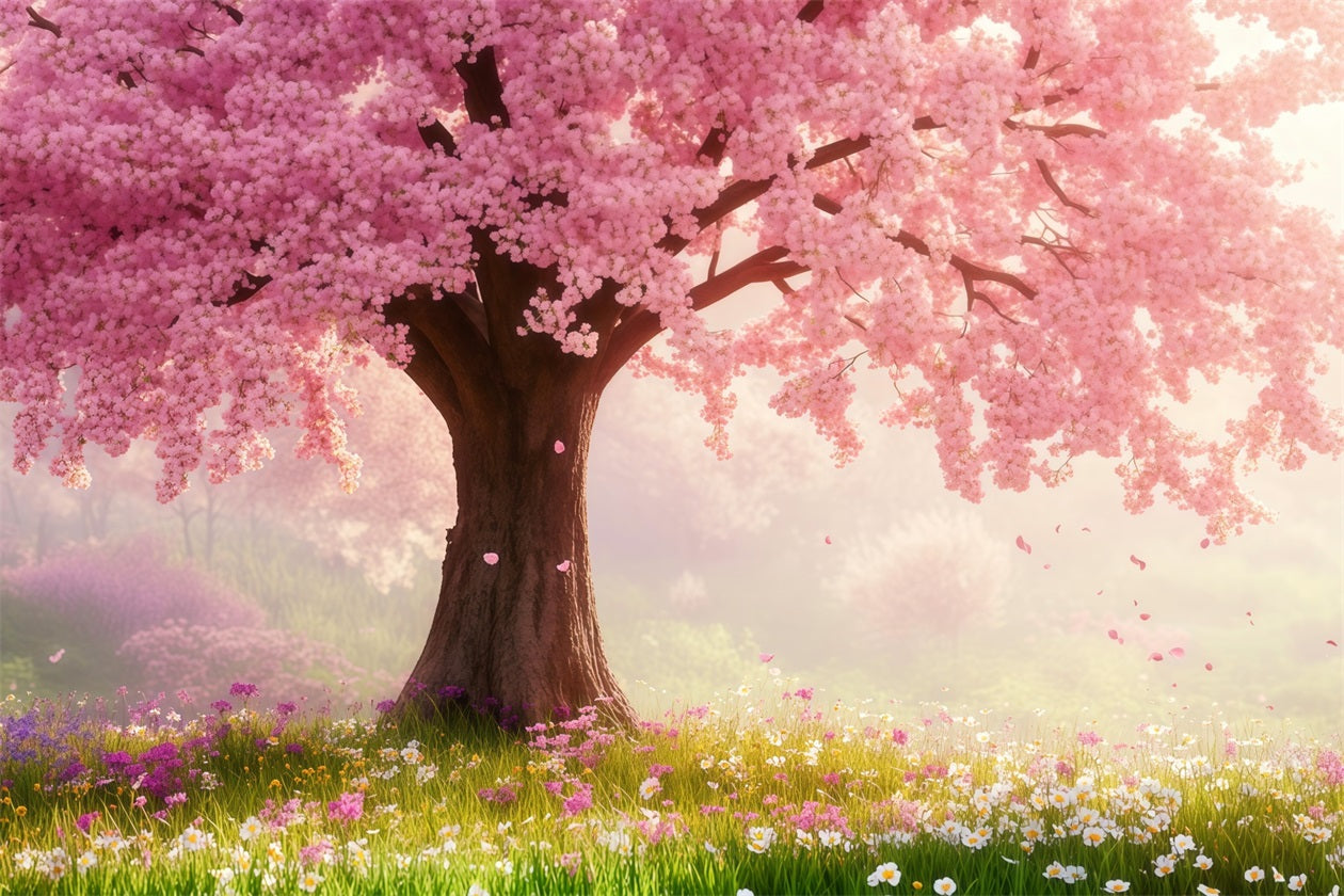 Cherry Blossom Backdrop Pink Blossom Meadow Tree Floral Backdrop LXX61-175