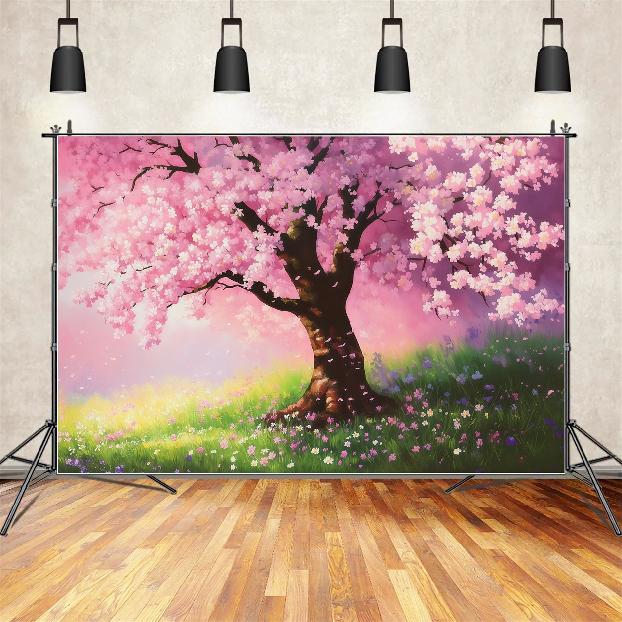 Cherry Blossom Backdrop Dreamy Painted Sakura Field Floral Backdrop LXX61-176