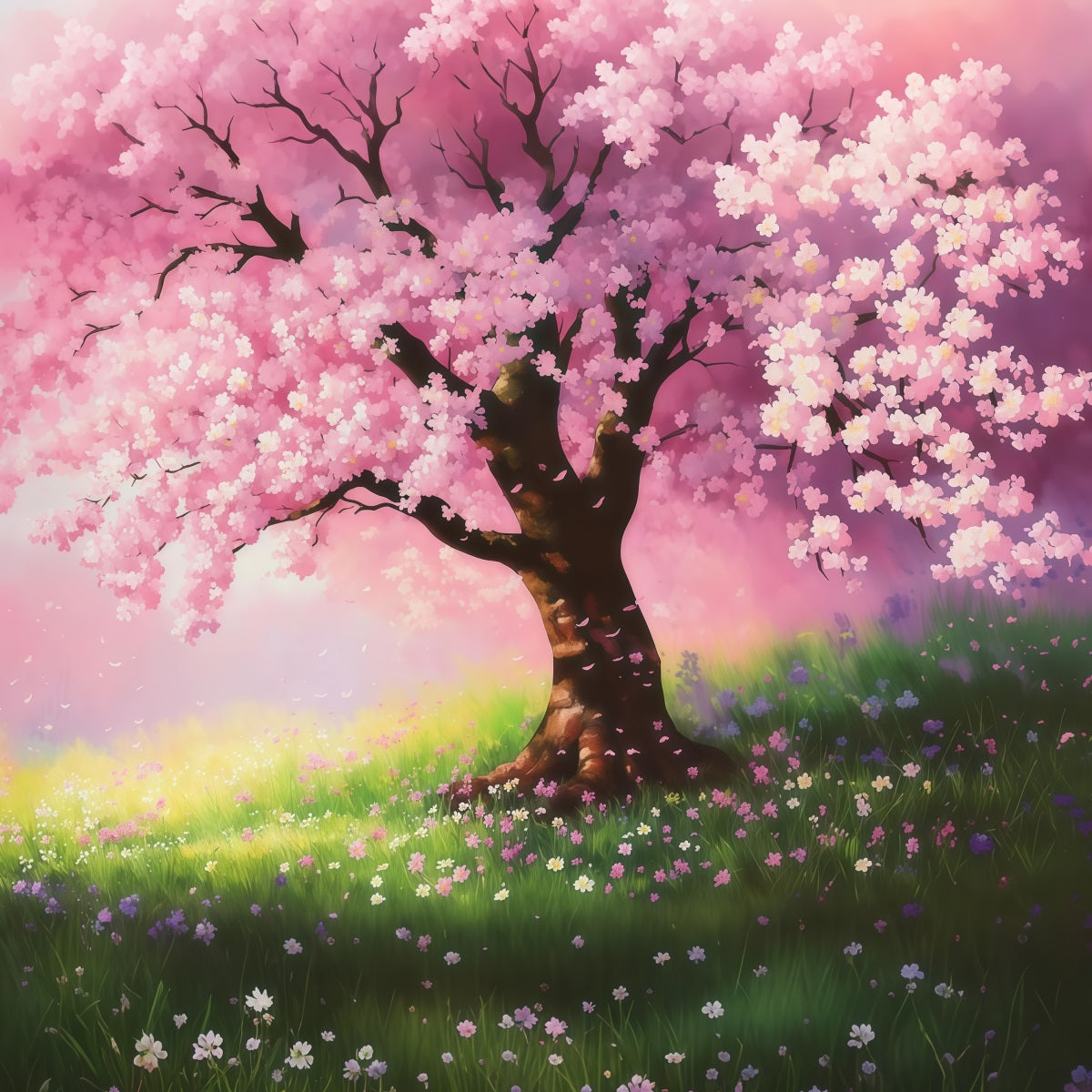 Cherry Blossom Backdrop Dreamy Painted Sakura Field Floral Backdrop LXX61-176