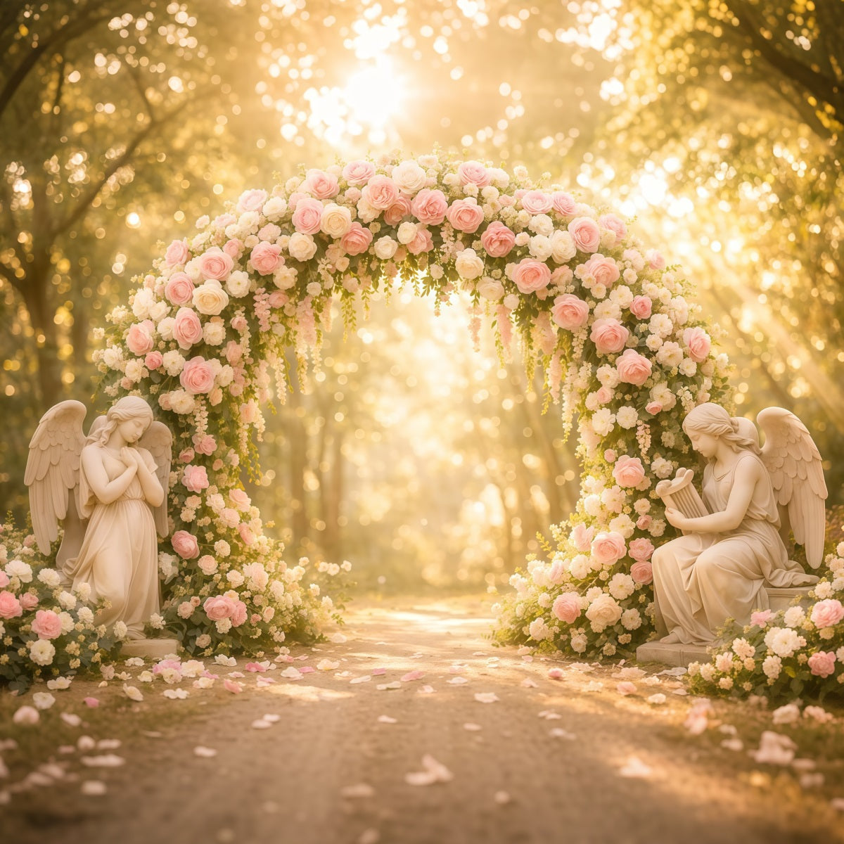 Garden Photo Backdrop Blush Rose Angel Archway Bokeh Floral Backdrops LXX61-181