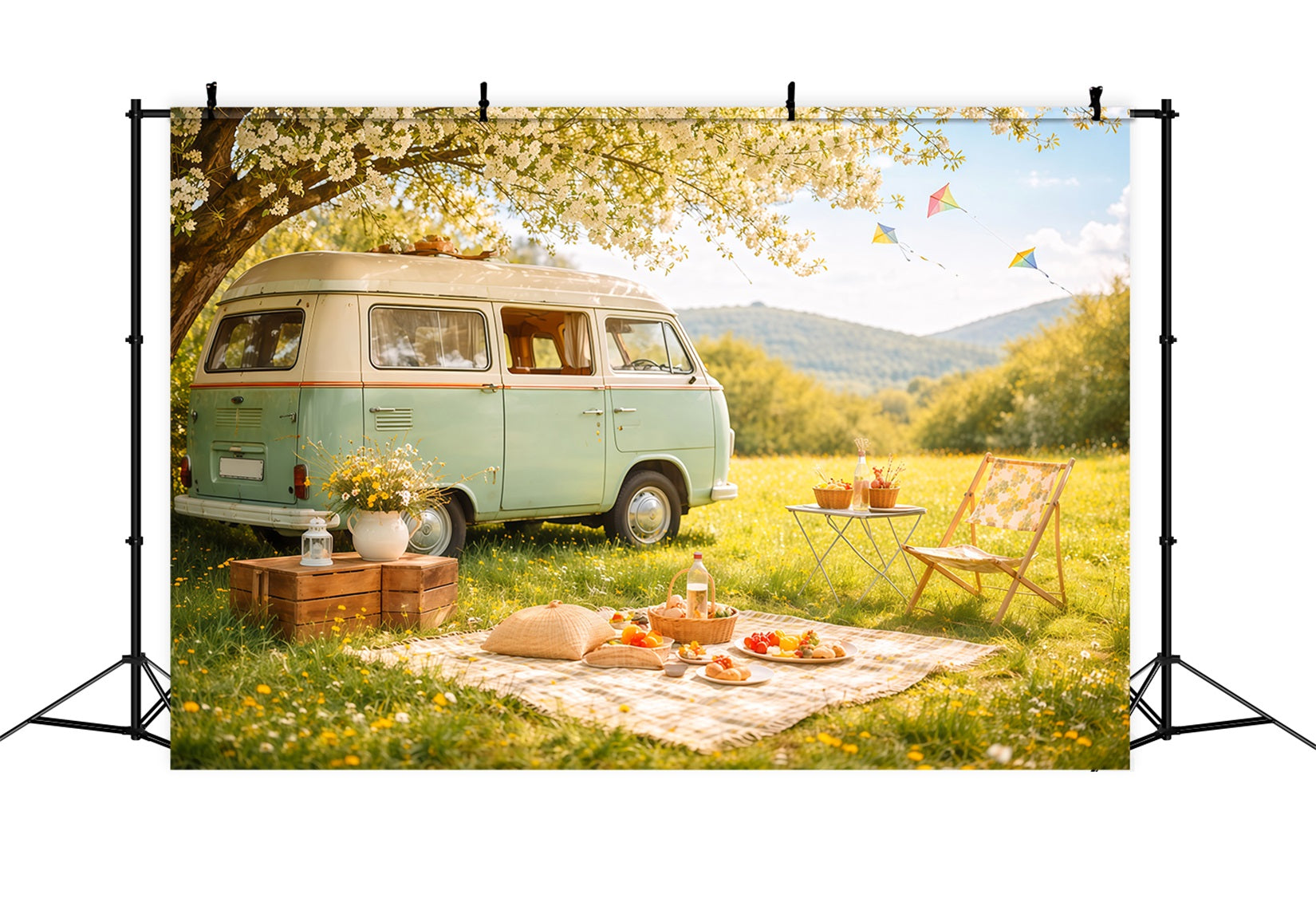 Wildflower Photo Backdrop Pastel Meadow Camper Picnic Floral Backdrops For Photography LXX61-185