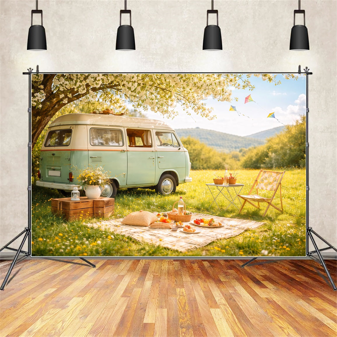 Wildflower Photo Backdrop Pastel Meadow Camper Picnic Floral Backdrops For Photography LXX61-185
