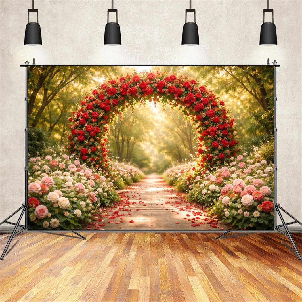 Flower Garden Backdrop Rose Arch Woodland Petal Path Floral Photography Backdrop LXX61-186
