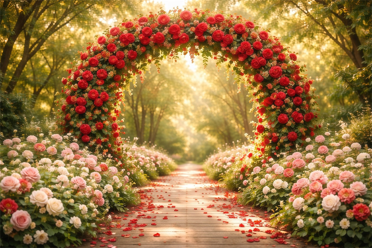 Flower Garden Backdrop Rose Arch Woodland Petal Path Floral Photography Backdrop LXX61-186