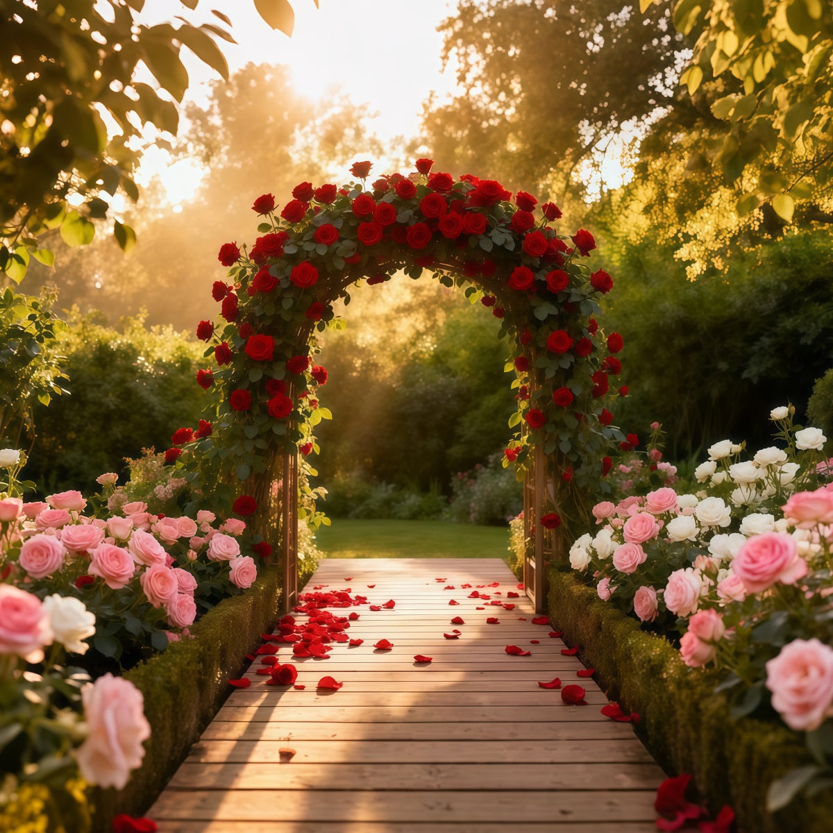 Flower Garden Backdrop Rose Garden Archway Glow Floral Photography Backdrop LXX61-187