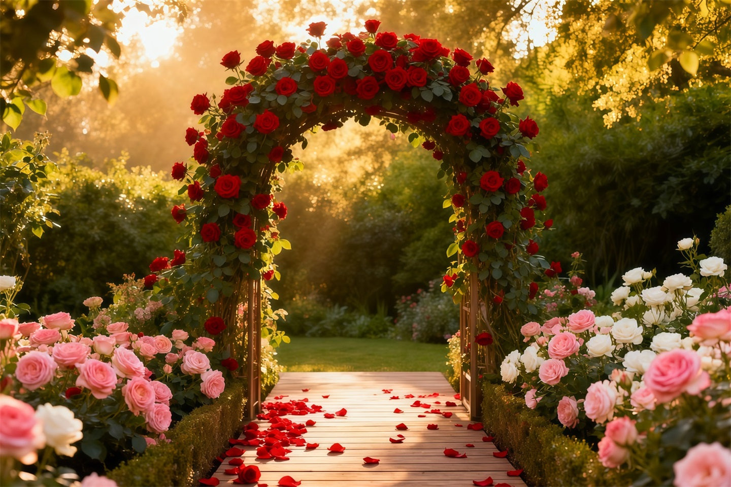 Flower Garden Backdrop Rose Garden Archway Glow Floral Photography Backdrop LXX61-187