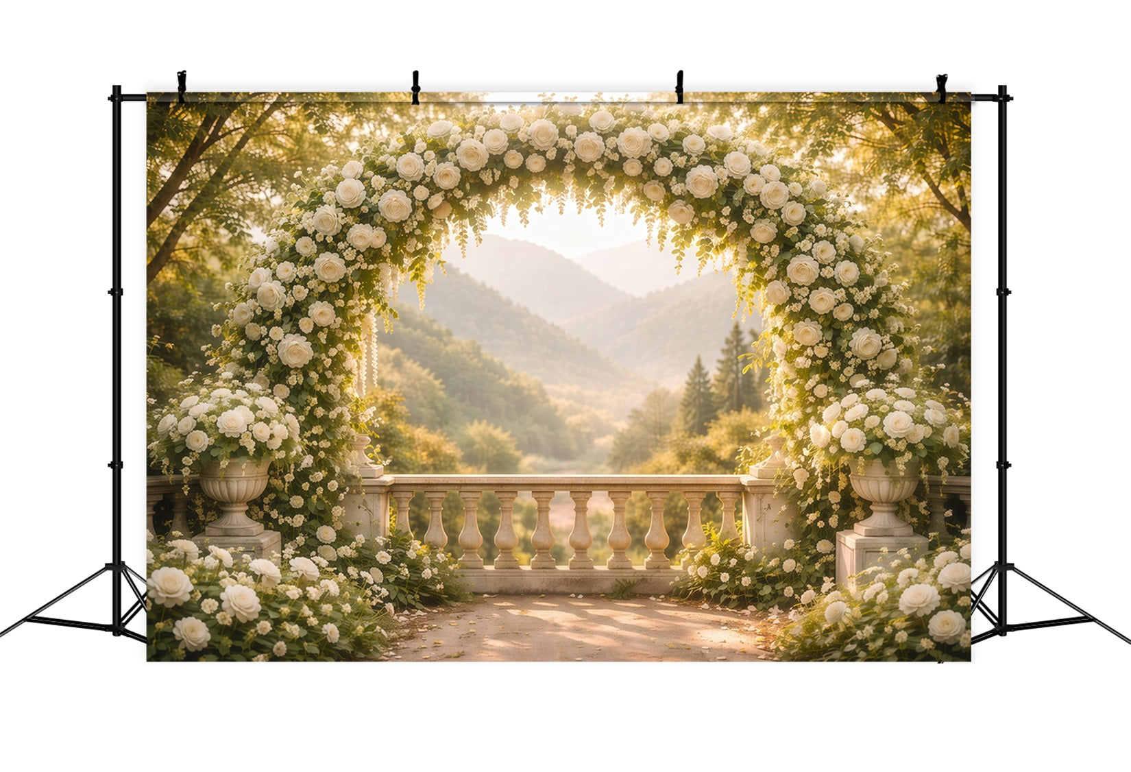 Flower Garden Backdrop White Arch Terrace Vista Floral Photography Backdrop LXX61-188