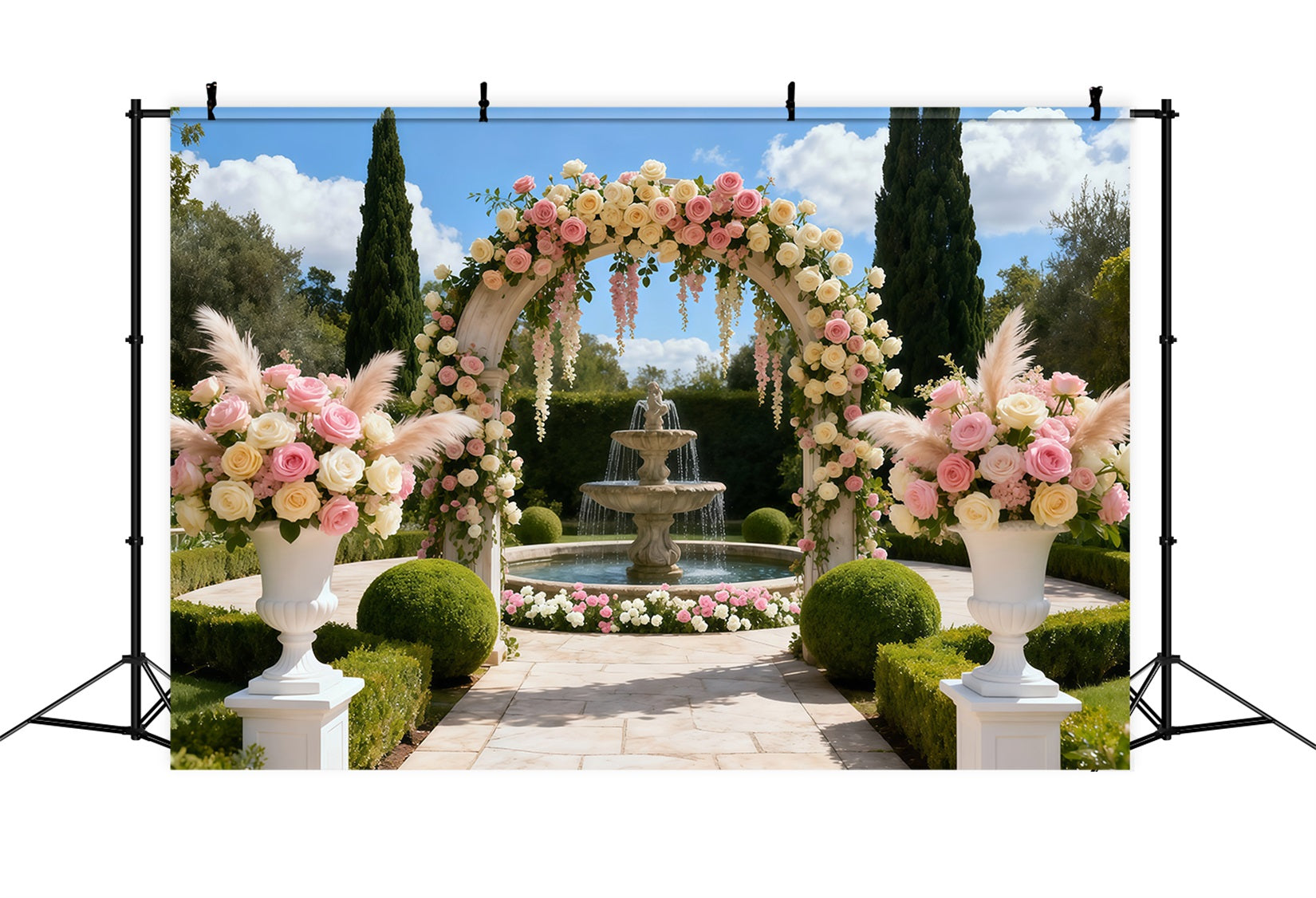Garden Backdrops Fountain Courtyard Flower Arch Floral Arch Backdrop LXX61-189