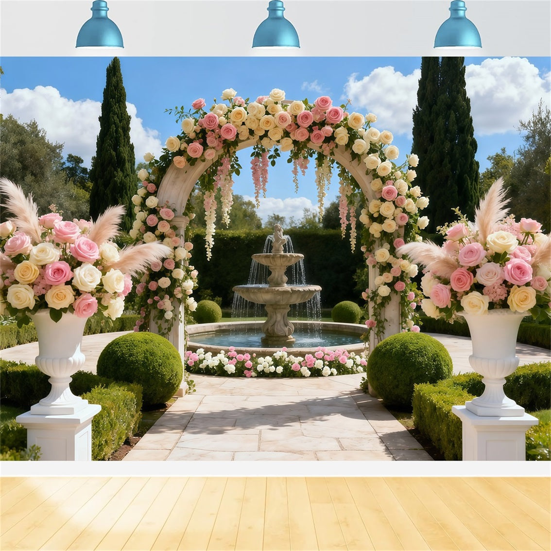 Garden Backdrops Fountain Courtyard Flower Arch Floral Arch Backdrop LXX61-189