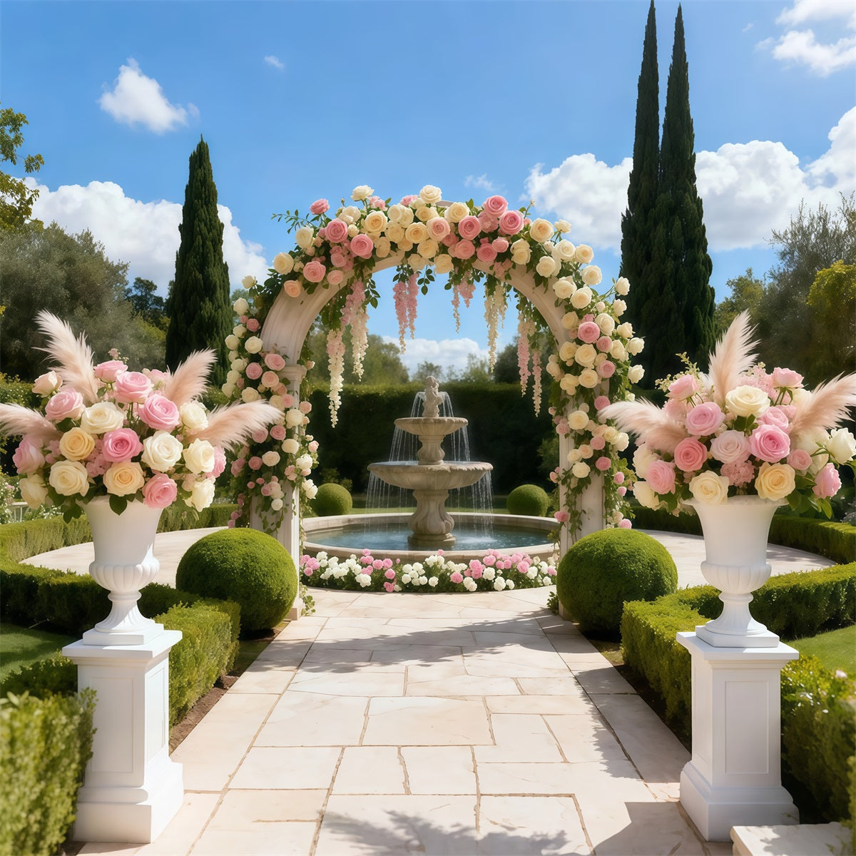 Garden Backdrops Fountain Courtyard Flower Arch Floral Arch Backdrop LXX61-189