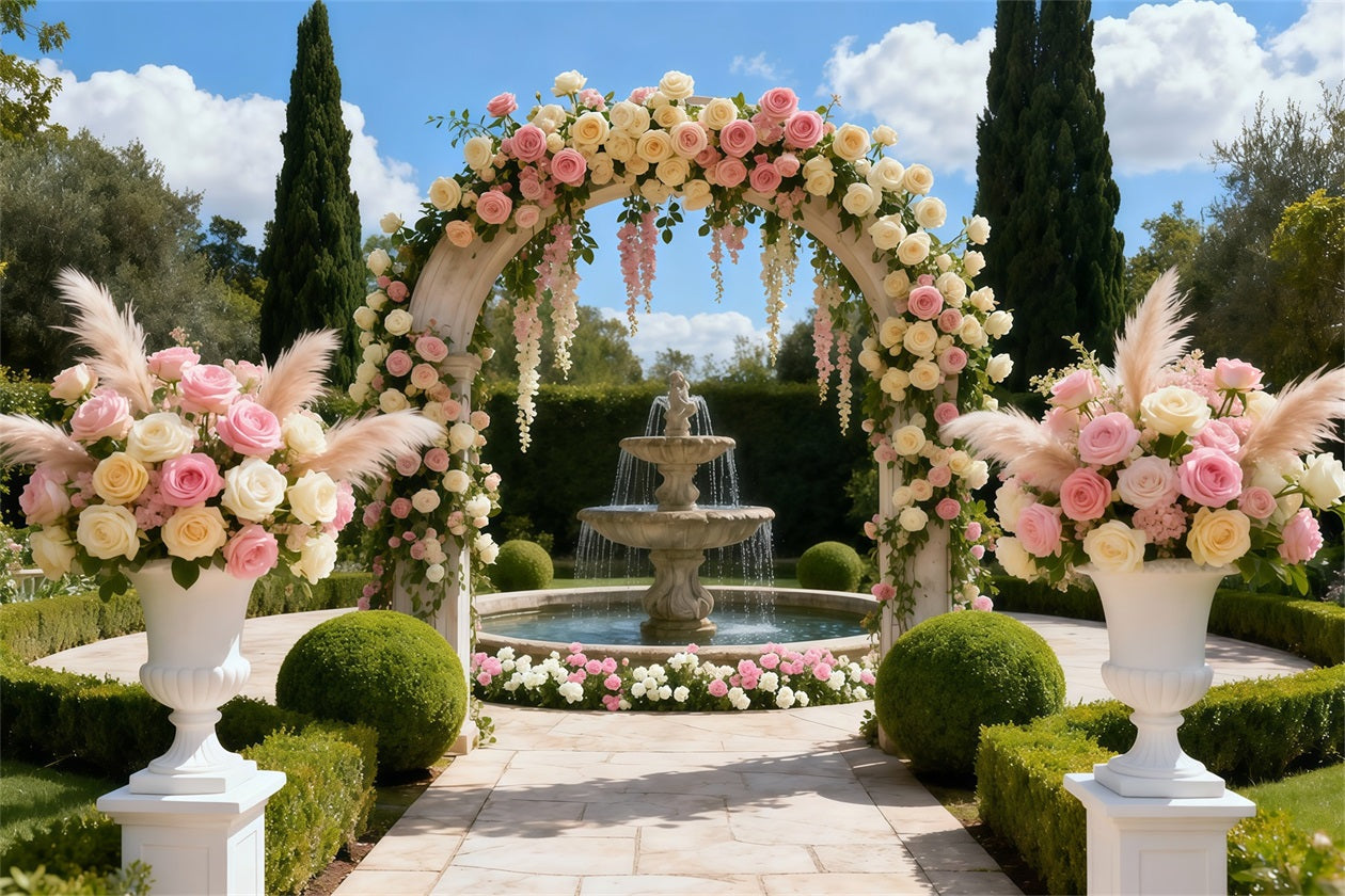 Garden Backdrops Fountain Courtyard Flower Arch Floral Arch Backdrop LXX61-189