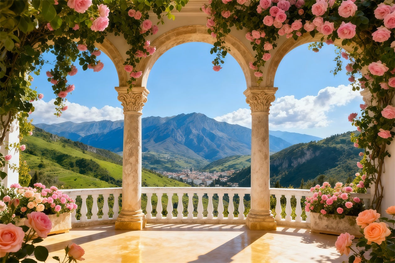 Garden Backdrops Blossom Column Mountain View Floral Arch Backdrop LXX