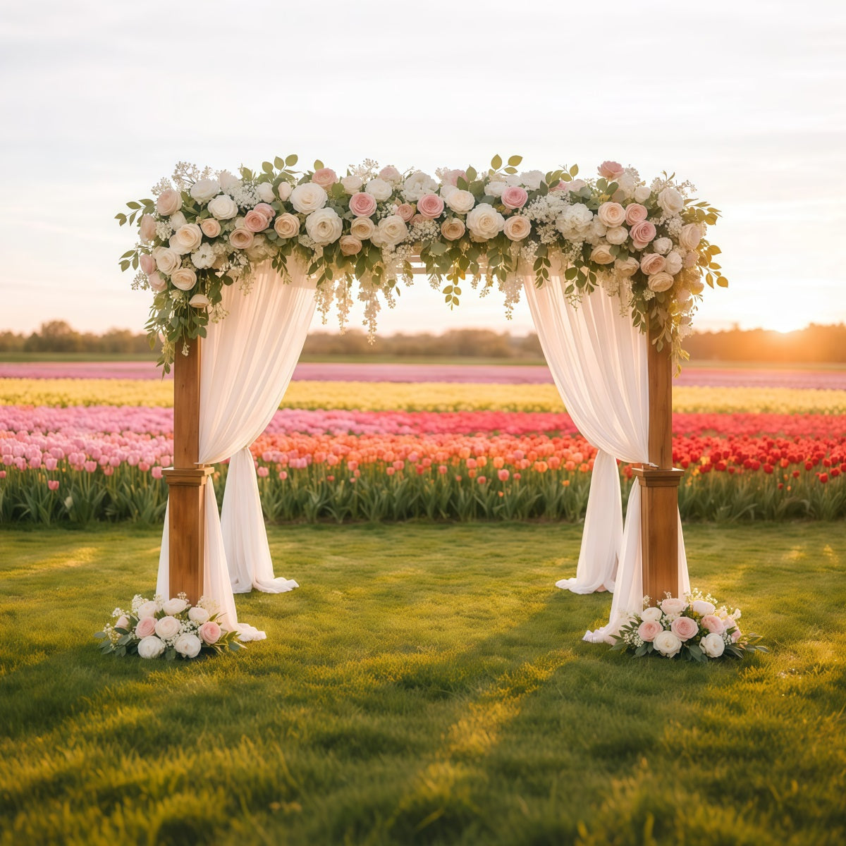 Tulip Backdrop Flower Field Wedding Arch Glow Floral Photo Backdrops LXX61-195
