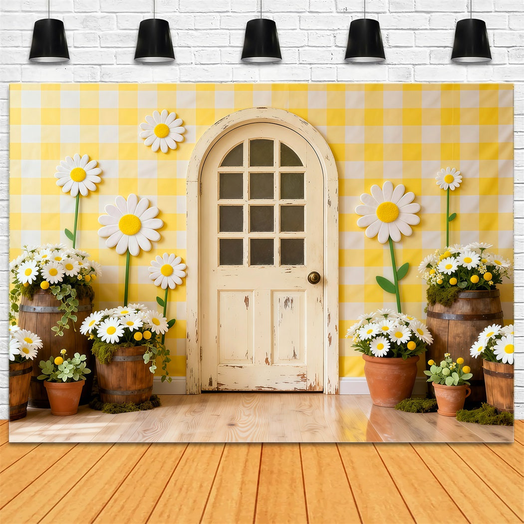 Daisy Backdrop Gingham Cottage Door Flower Wall Floral Garland Backdrop LXX61-198