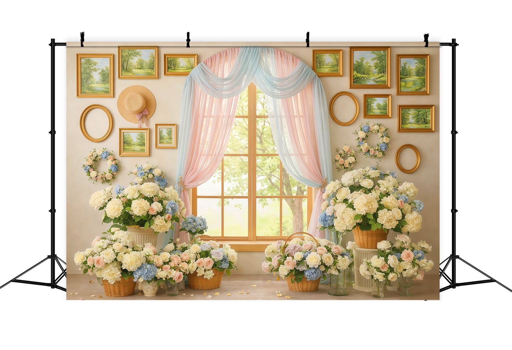 Spring Floral Backdrop Window Pastel Curtain Gallery Floral Backdrop Design LXX61-199