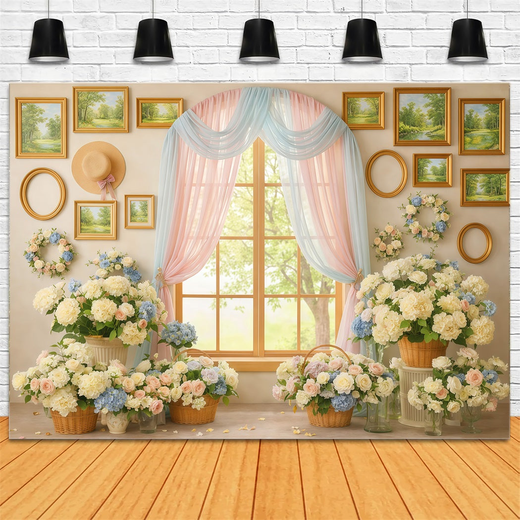 Spring Floral Backdrop Window Pastel Curtain Gallery Floral Backdrop Design LXX61-199