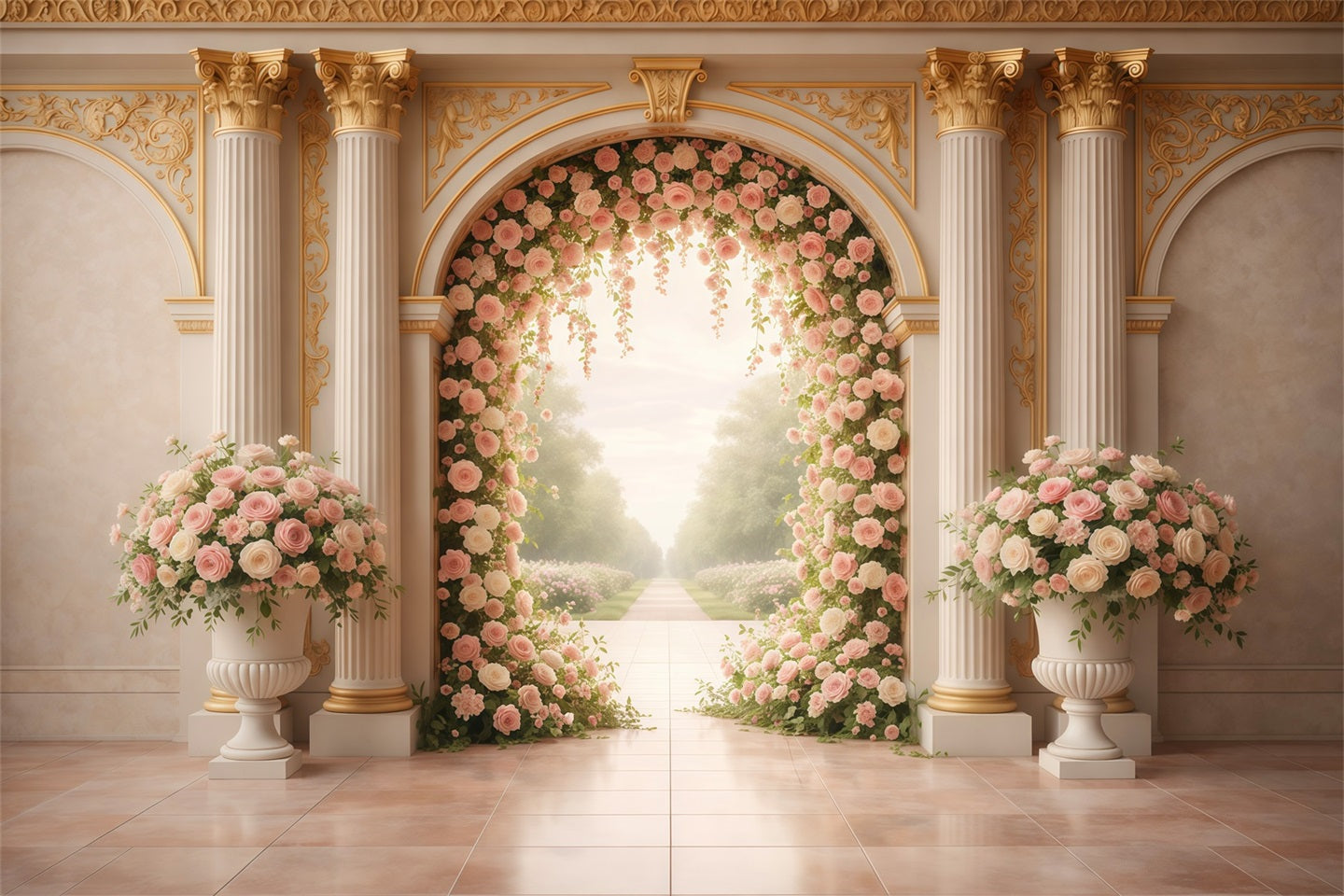 Spring Floral Backdrop Rose Arch Palace Hall Floral Backdrop Design LX