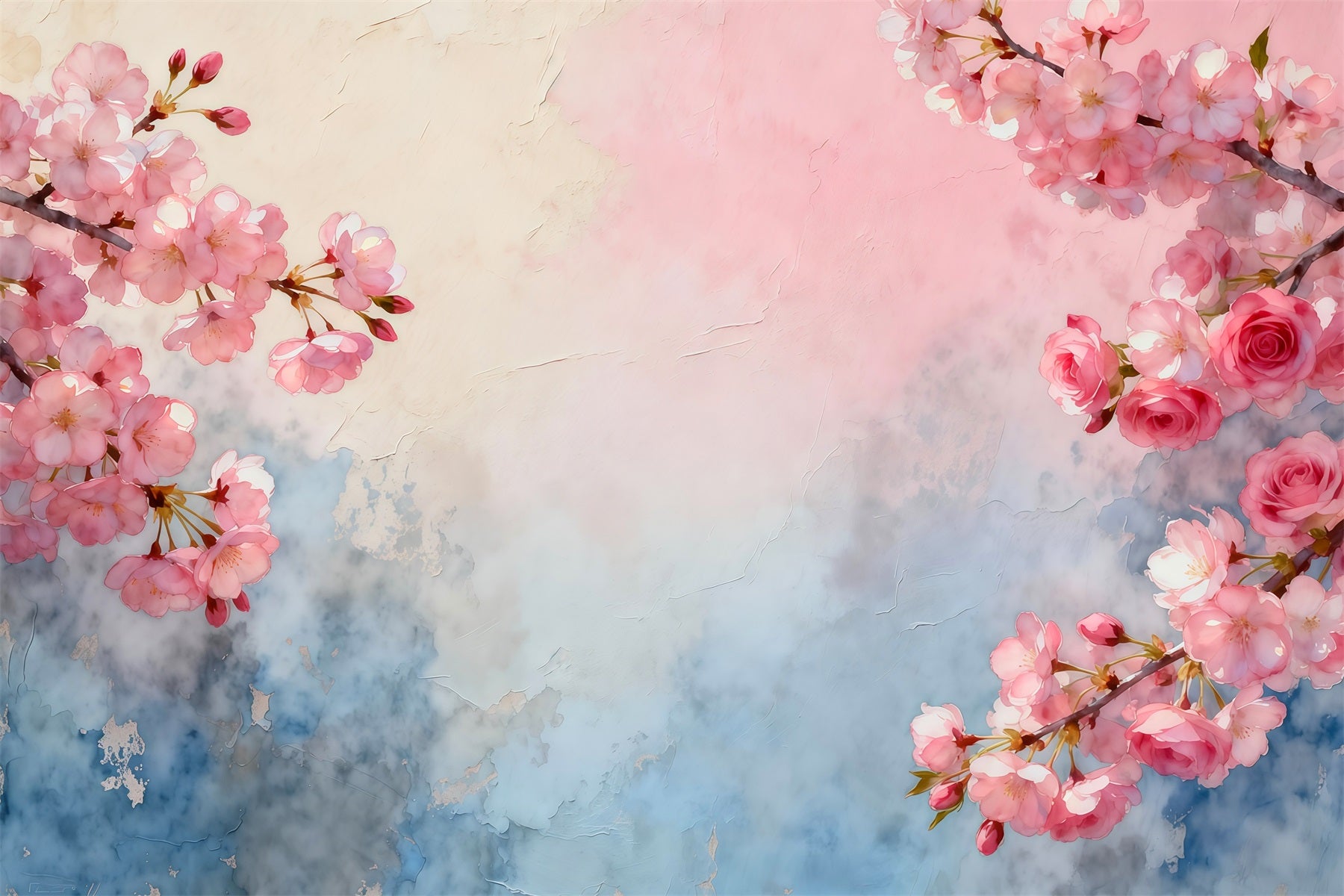 Cherry Blossom Backdrops Watercolor Pink Flower Art Backdrop Floral LXX61-201