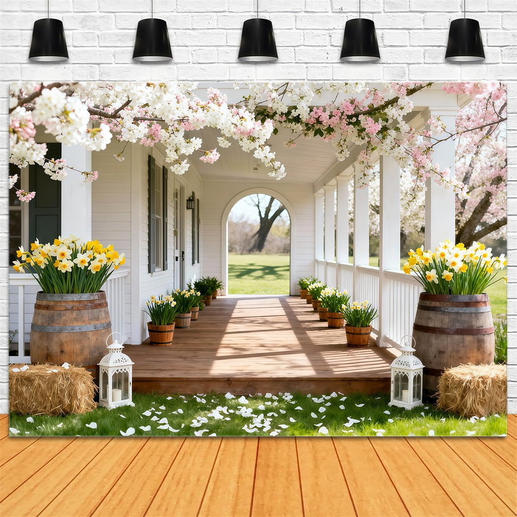 Daffodil Backdrop Cherry Blossom Porch Walkway Floral Backdrop For Photos LXX61-203
