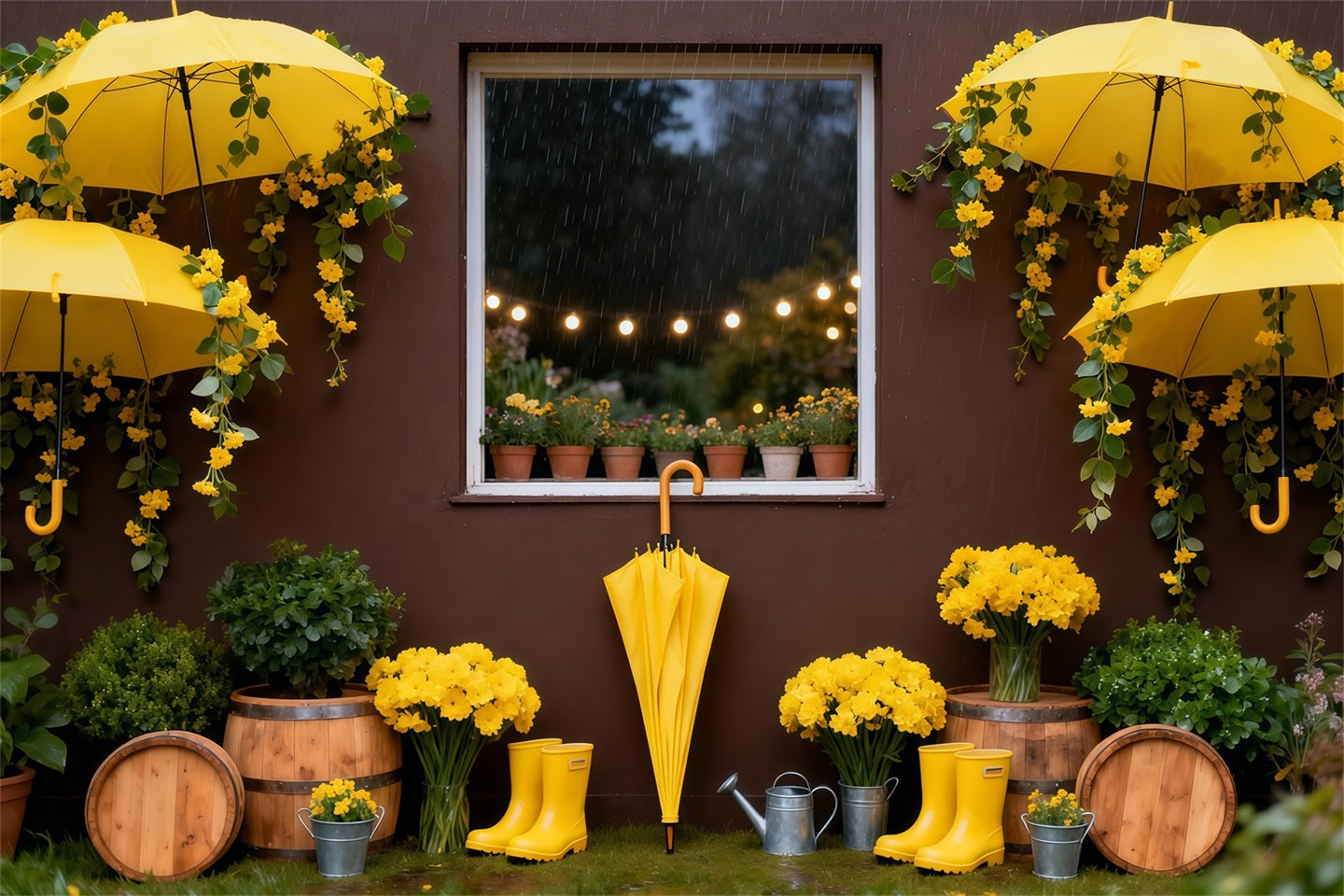Daffodil Backdrop Rainy Yellow Umbrella Garden Floral Backdrop For Photos LXX61-204