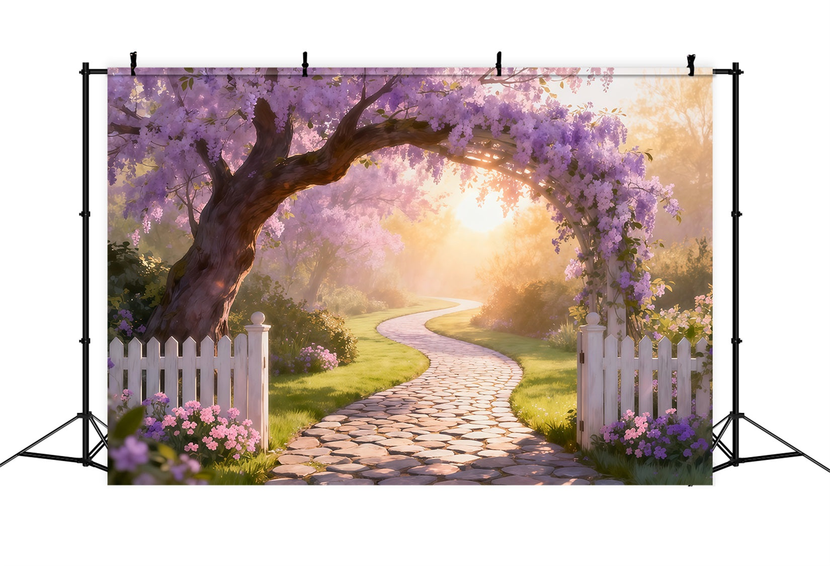Spring Flower Backdrop Wisteria Arch Sunlit Path Floral Garden Backdrop LXX61-205