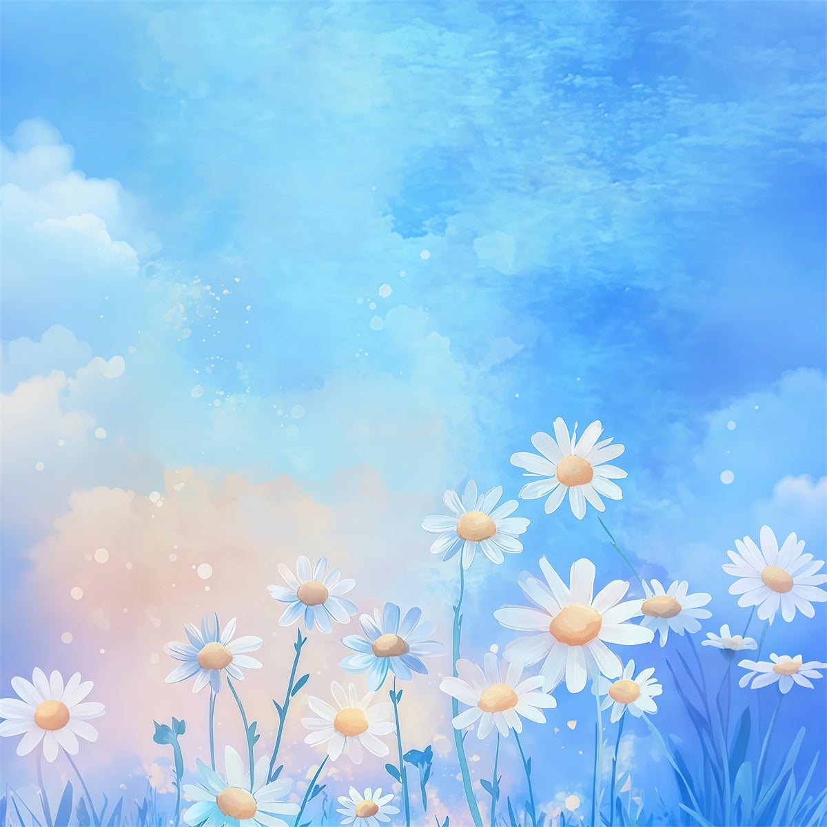 Daisy Photo Backdrop Watercolor Flower Sky Wash Floral Photography Backdrops LXX61-207