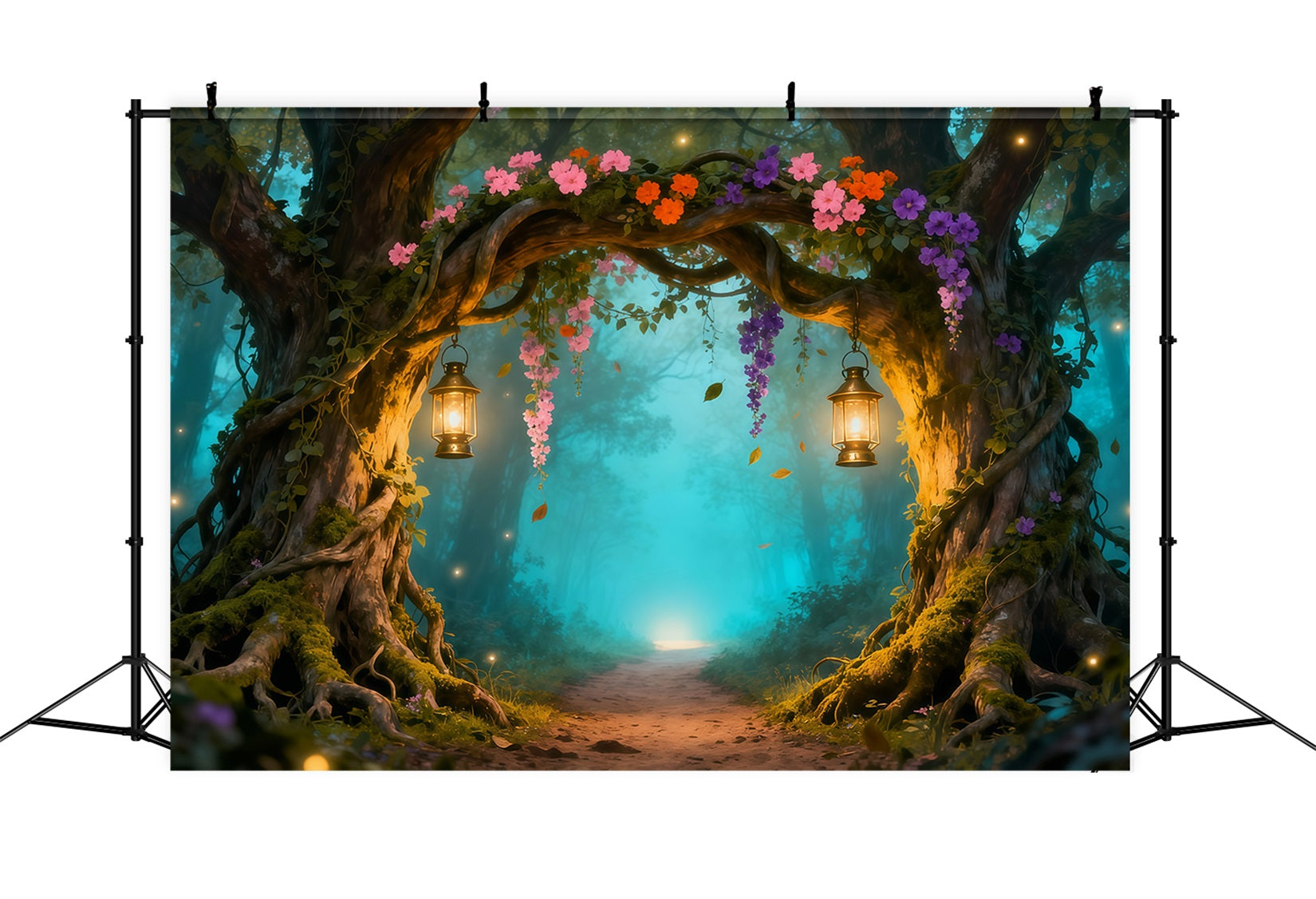 Enchanted Garden Photo Backdrop Enchanted Forest Lantern Arch Floral Fabric Backdrop LXX61-211