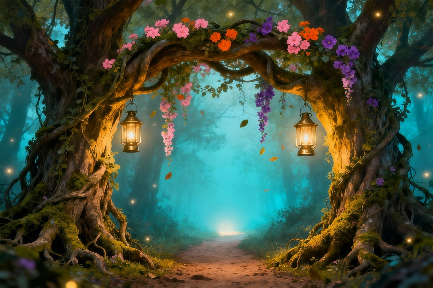 Enchanted Garden Photo Backdrop Enchanted Forest Lantern Arch Floral Fabric Backdrop LXX61-211