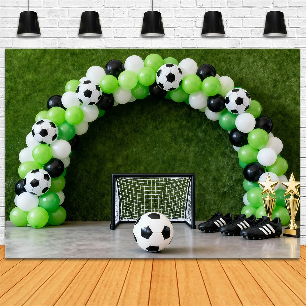 Soccer Photography Backdrop Green Balloon Goal Arch Sports Backdrop LXX61-212
