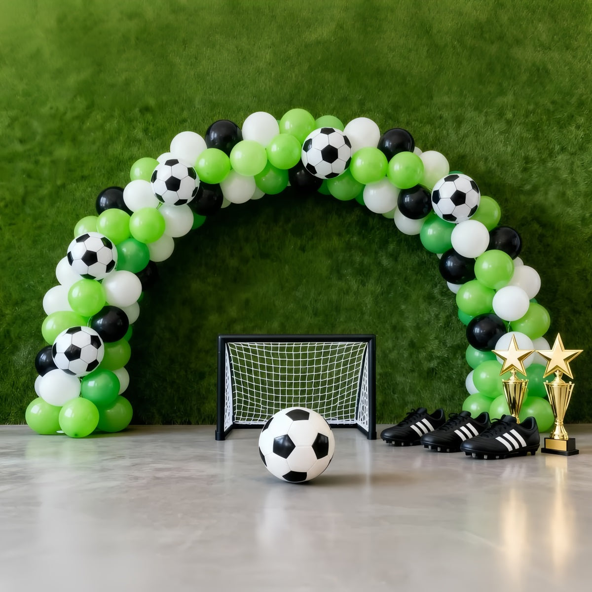 Soccer Photography Backdrop Green Balloon Goal Arch Sports Backdrop LXX61-212