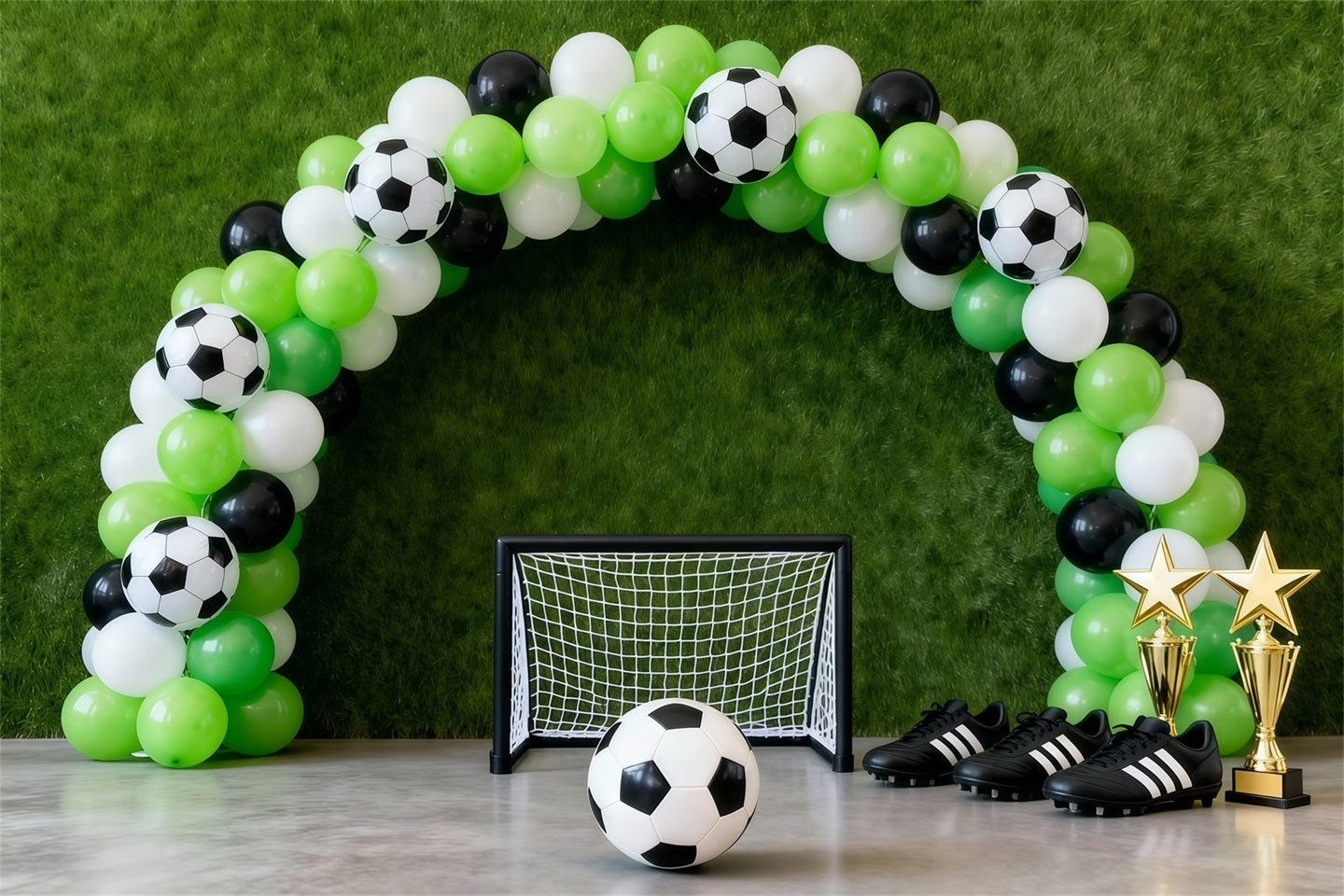 Soccer Photography Backdrop Green Balloon Goal Arch Sports Backdrop LXX61-212