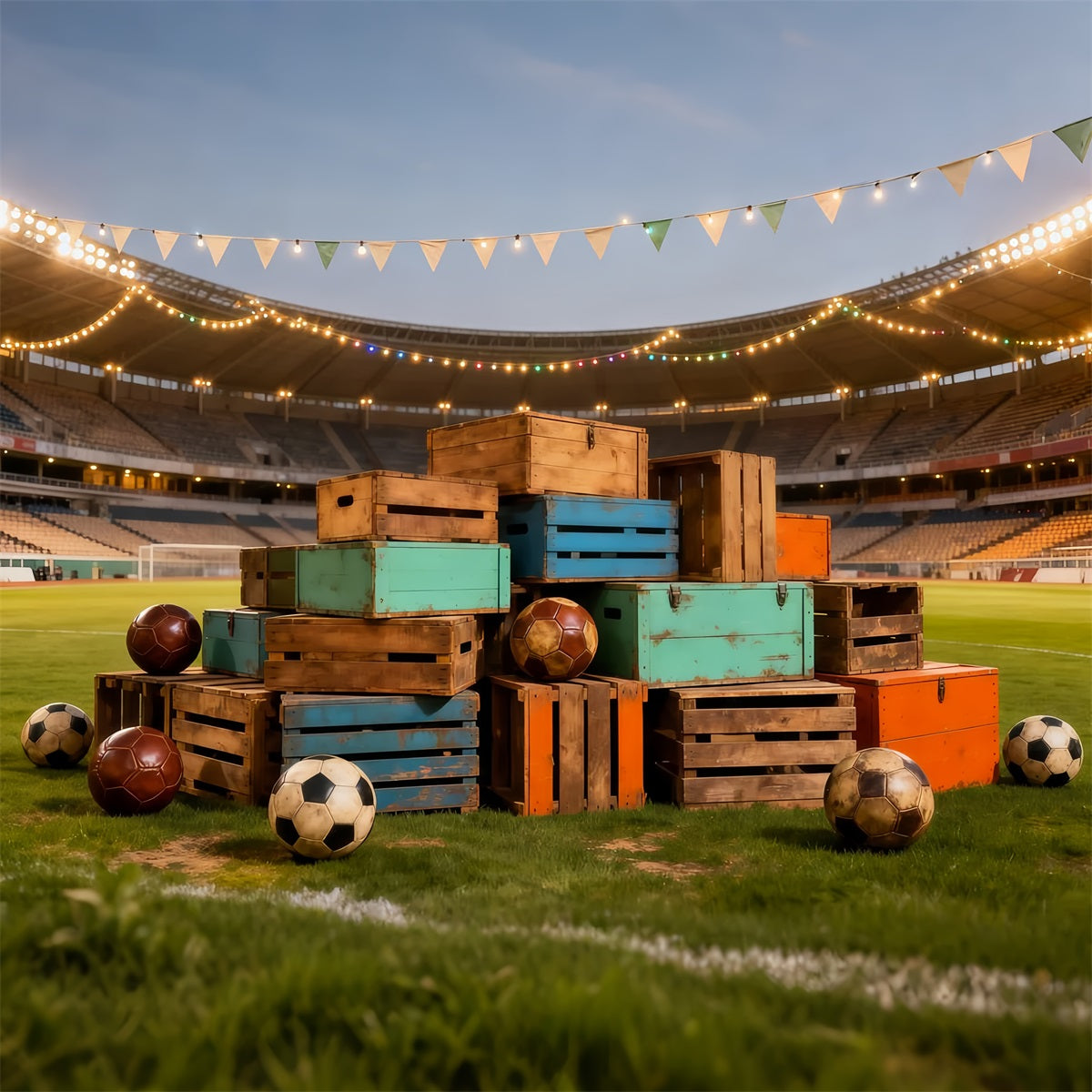 Soccer Photography Backdrop Vintage Crate Field Night Sports Theme Backdrop LXX61-217