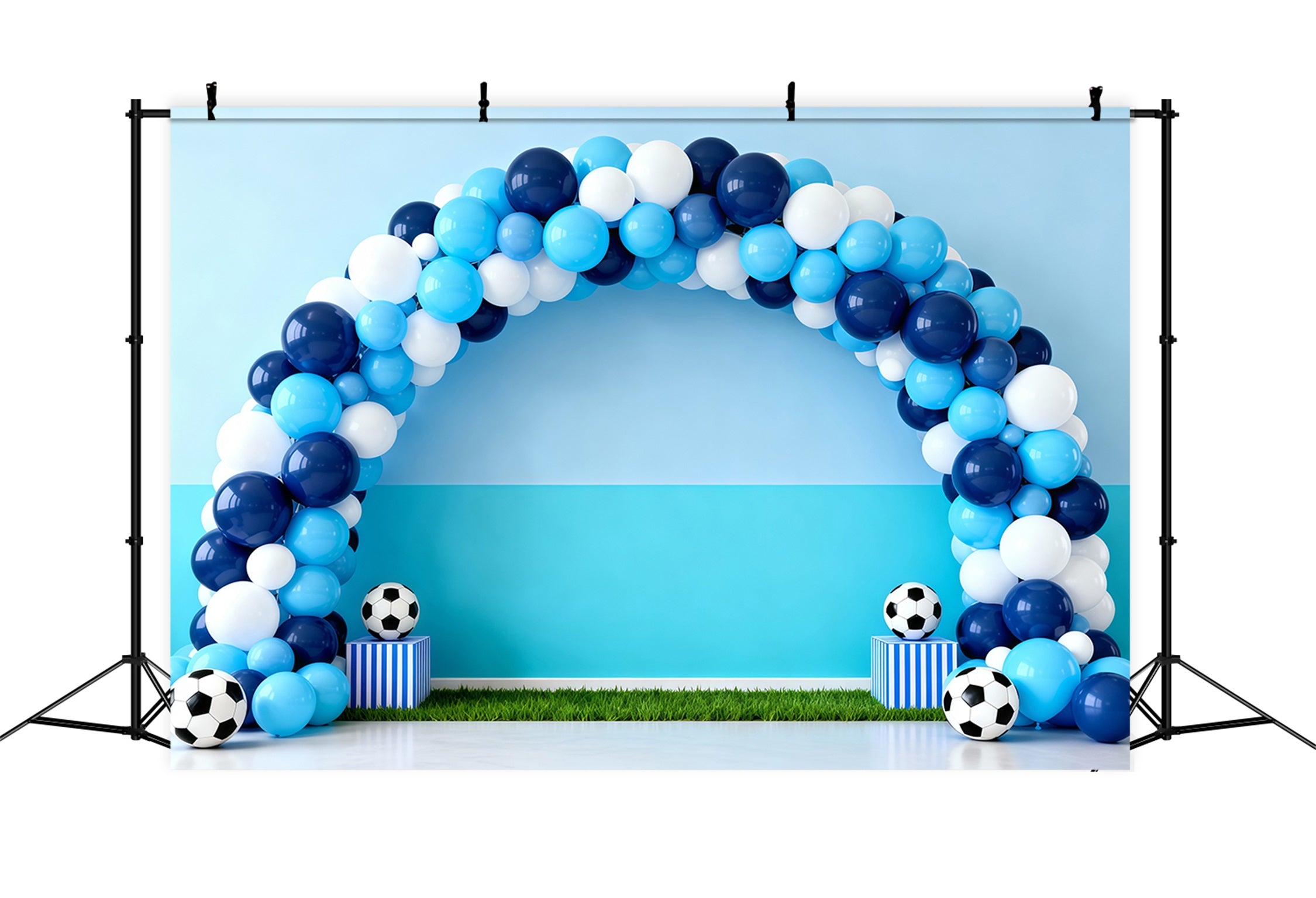 Soccer Photo Backdrop Blue Balloon Goal Arch Sports Backdrops For Photography LXX61-218